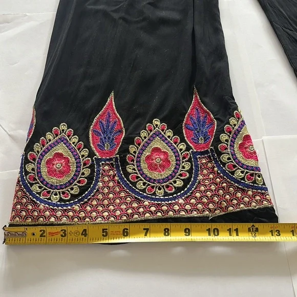 COPY - Ethnic Wear Handmade Indian Ultra Wide Leg Pants Embroidered stretchy on… - Picture 11 of 12